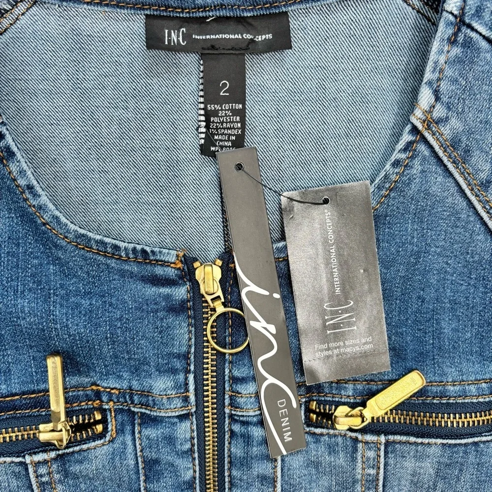 BWT INC International Concepts denim blue shirtdress gold zipper trench dress 2 - Picture 11 of 16